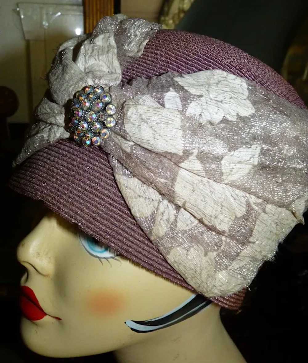 Original Antique 1920s Purple CLOCHE HAT - image 3