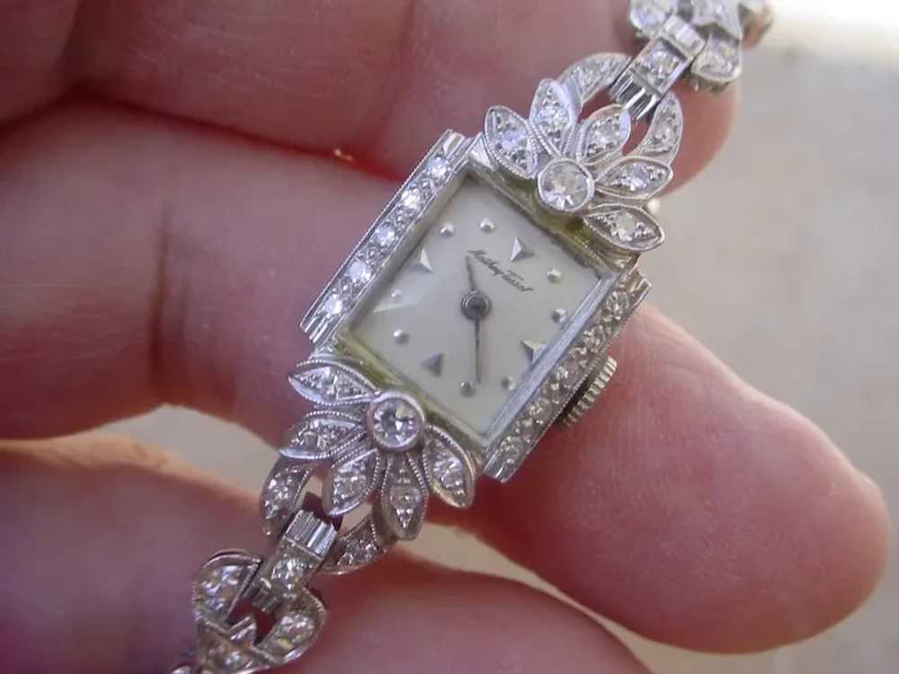 Vintage Platinum Diamond Set Mathey Tissot Ladies… - image 3