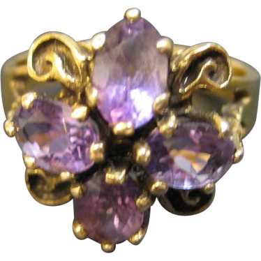 Vintage 14K Yellow Gold Amethyst cocktail Ring - image 1