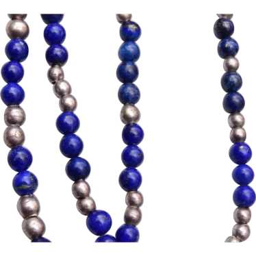 Lapis and Silver Bench Bead Necklace - image 1