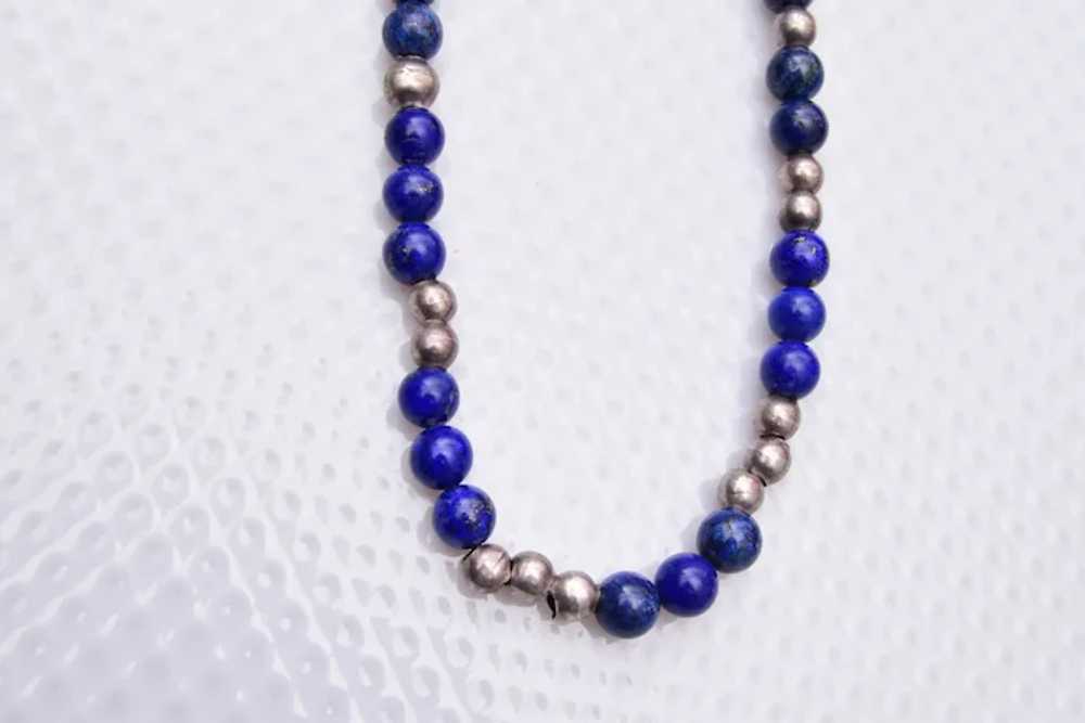 Lapis and Silver Bench Bead Necklace - image 2