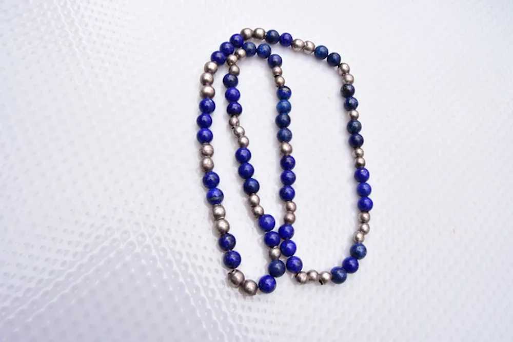 Lapis and Silver Bench Bead Necklace - image 3