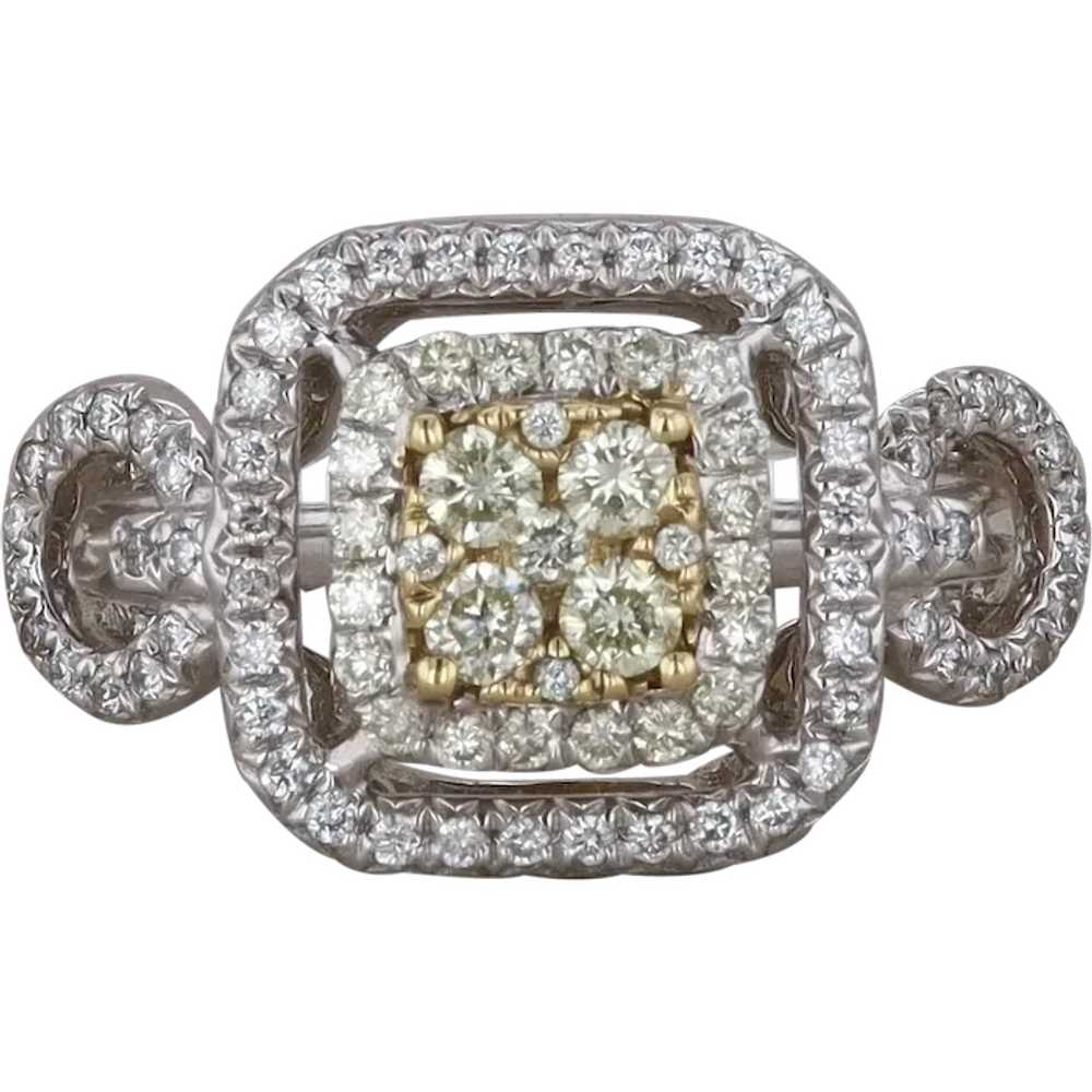 14k White and Yellow Diamonds Halo Fashion Ring - image 1