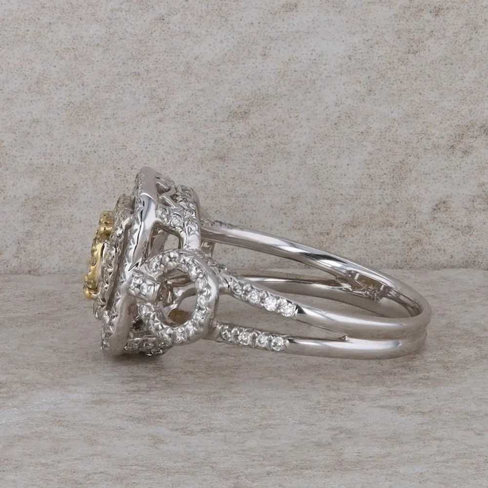 14k White and Yellow Diamonds Halo Fashion Ring - image 2