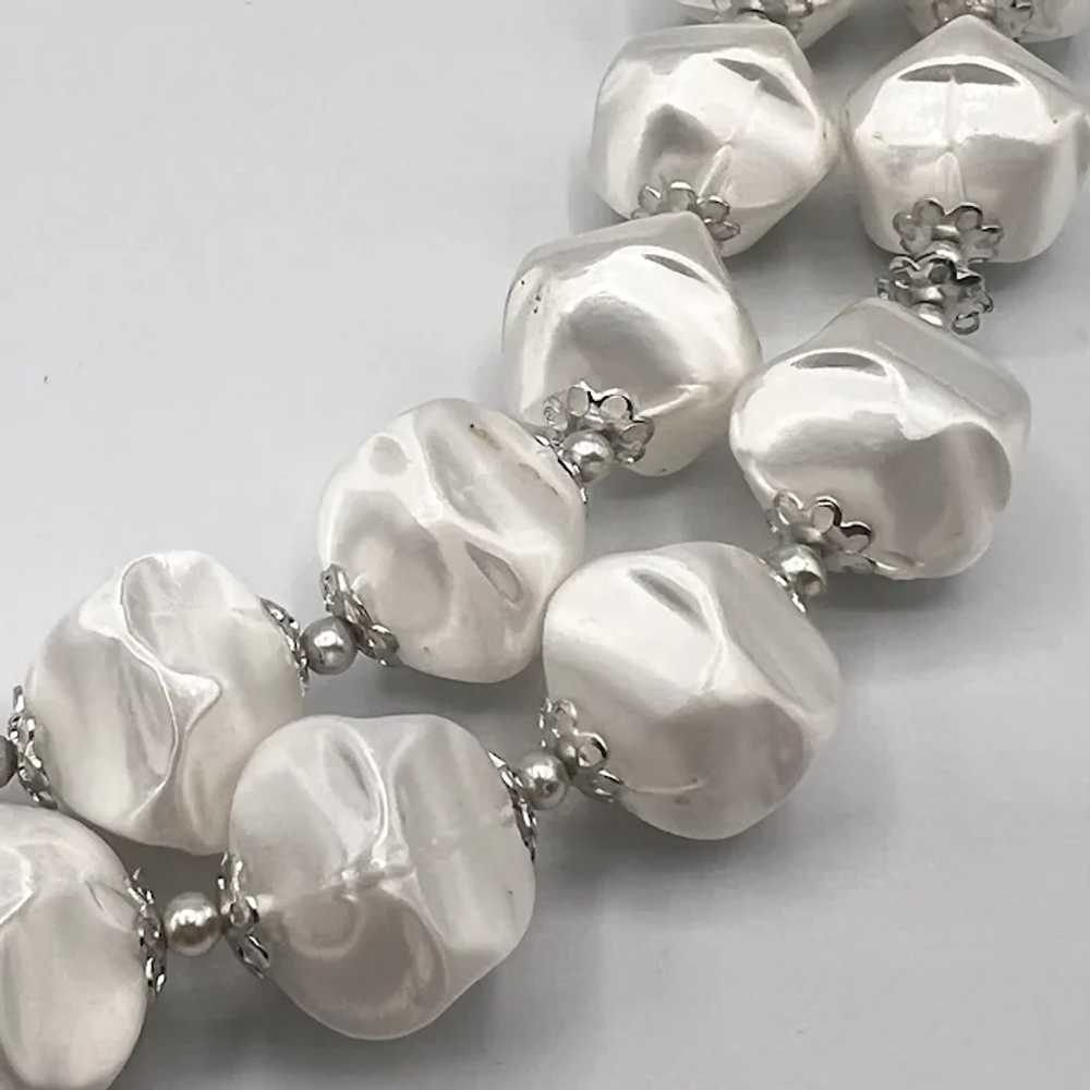 1950s Japan White Satin Bead Necklace and Earring… - image 3