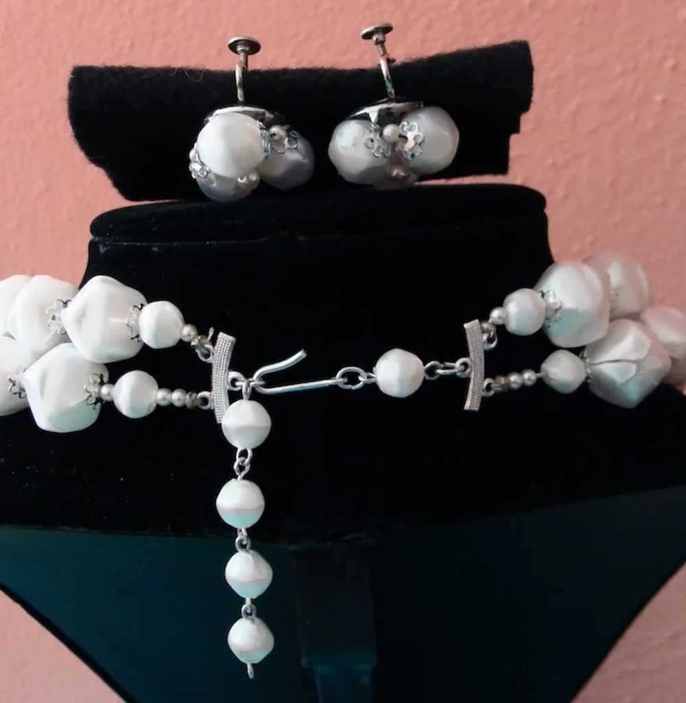 1950s Japan White Satin Bead Necklace and Earring… - image 7