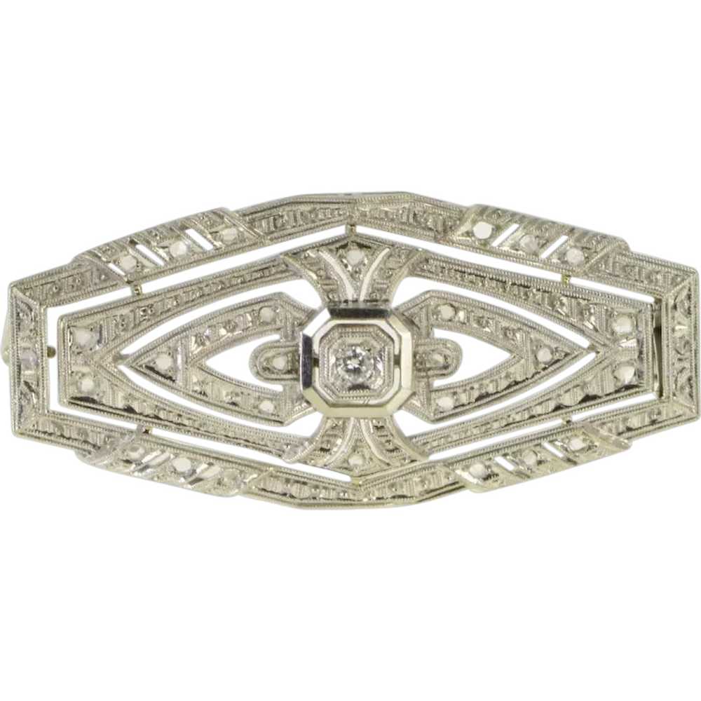 14K Elaborate Art Deco Diamond Filigree Pin/Brooc… - image 1