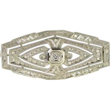 14K Elaborate Art Deco Diamond Filigree Pin/Brooc… - image 1