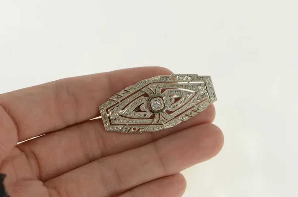14K Elaborate Art Deco Diamond Filigree Pin/Brooc… - image 5