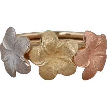 10k Tri Gold & Flower Ring - image 1