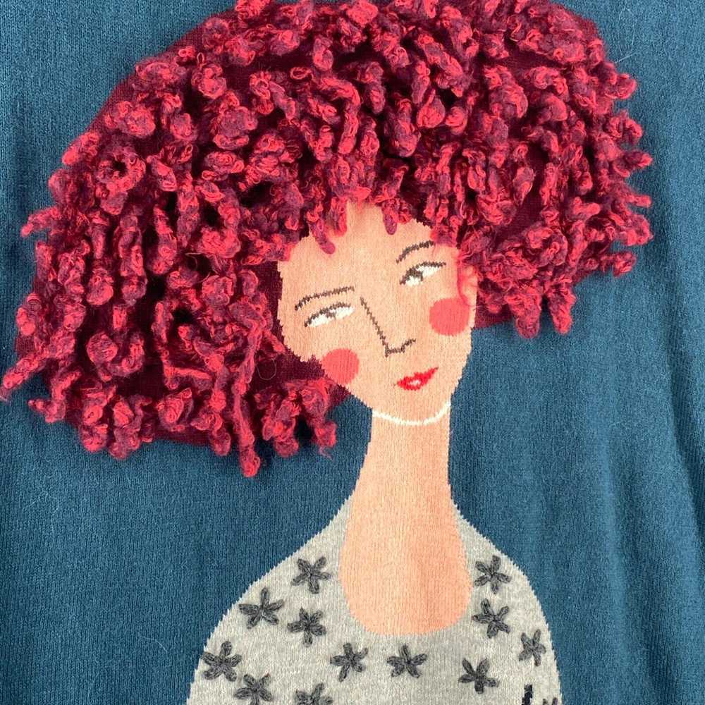 Vintage LISA TODD Sweater S Curly Red Hair Crew N… - image 1