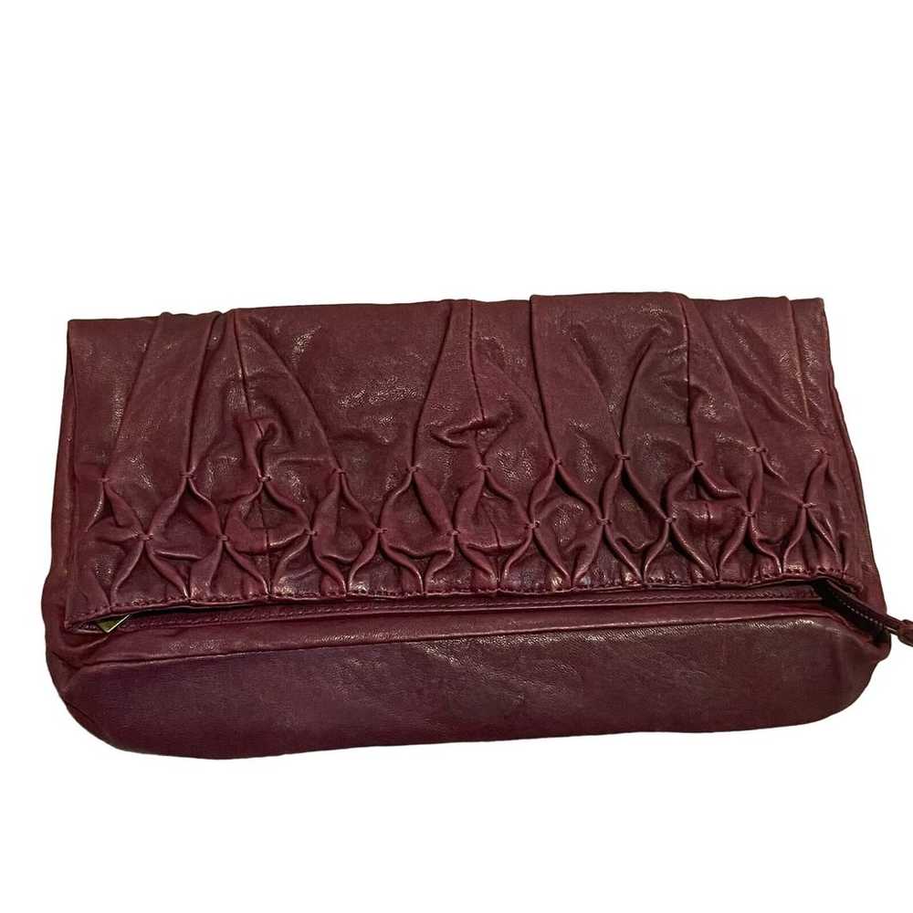 Hobo Burgundy Leather Fold Over Clutch - image 1