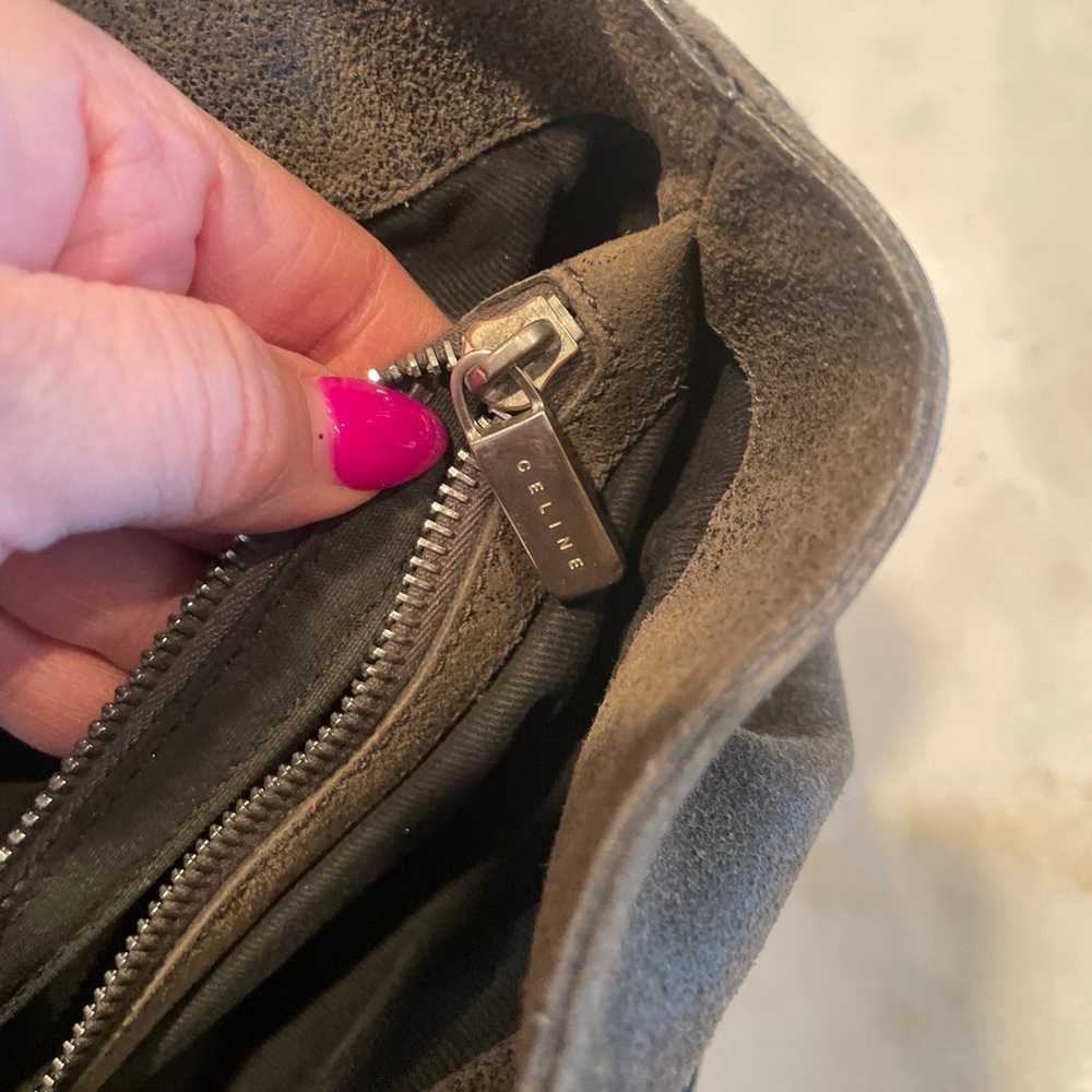 Vintage grey leather Celine satchel handbag - image 10