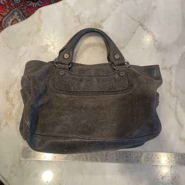 Vintage grey leather Celine satchel handbag - image 1