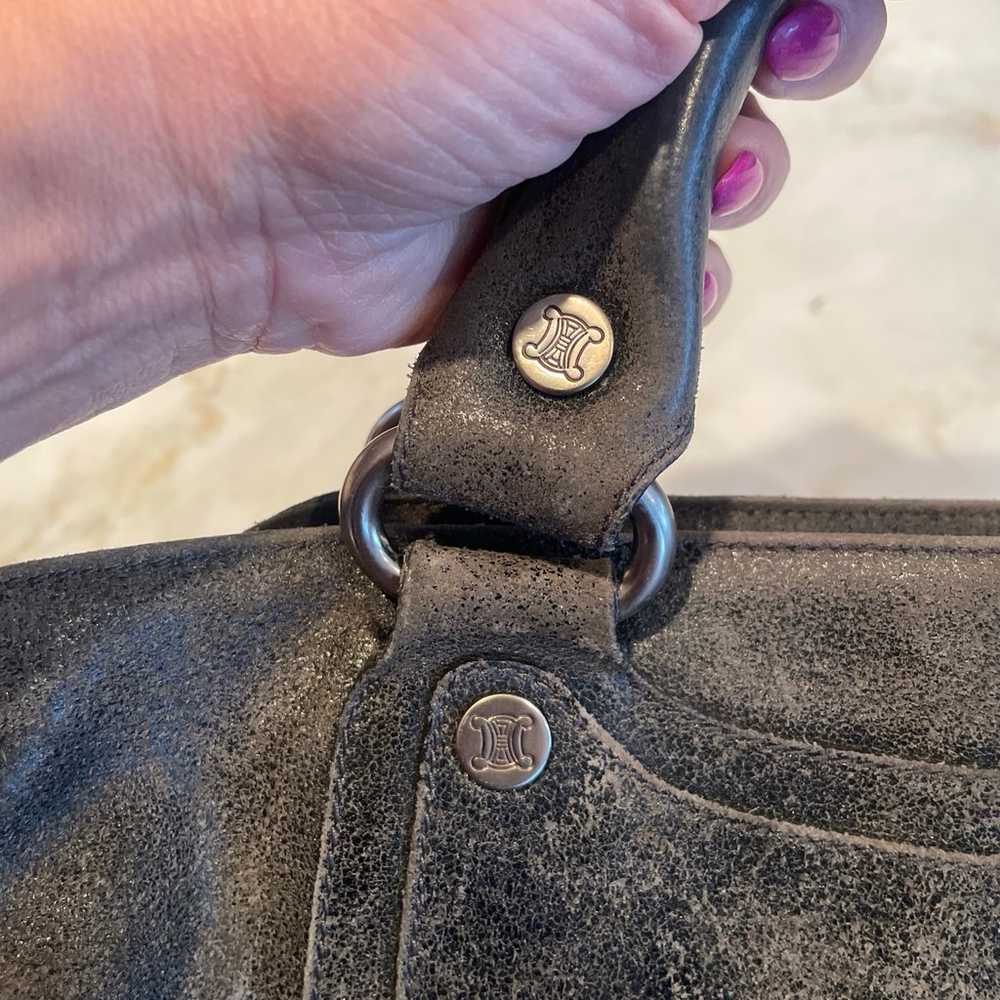 Vintage grey leather Celine satchel handbag - image 4