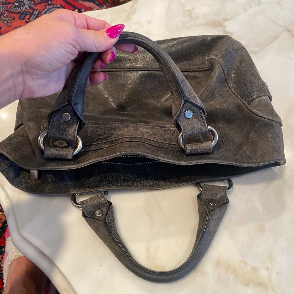 Vintage grey leather Celine satchel handbag - image 7
