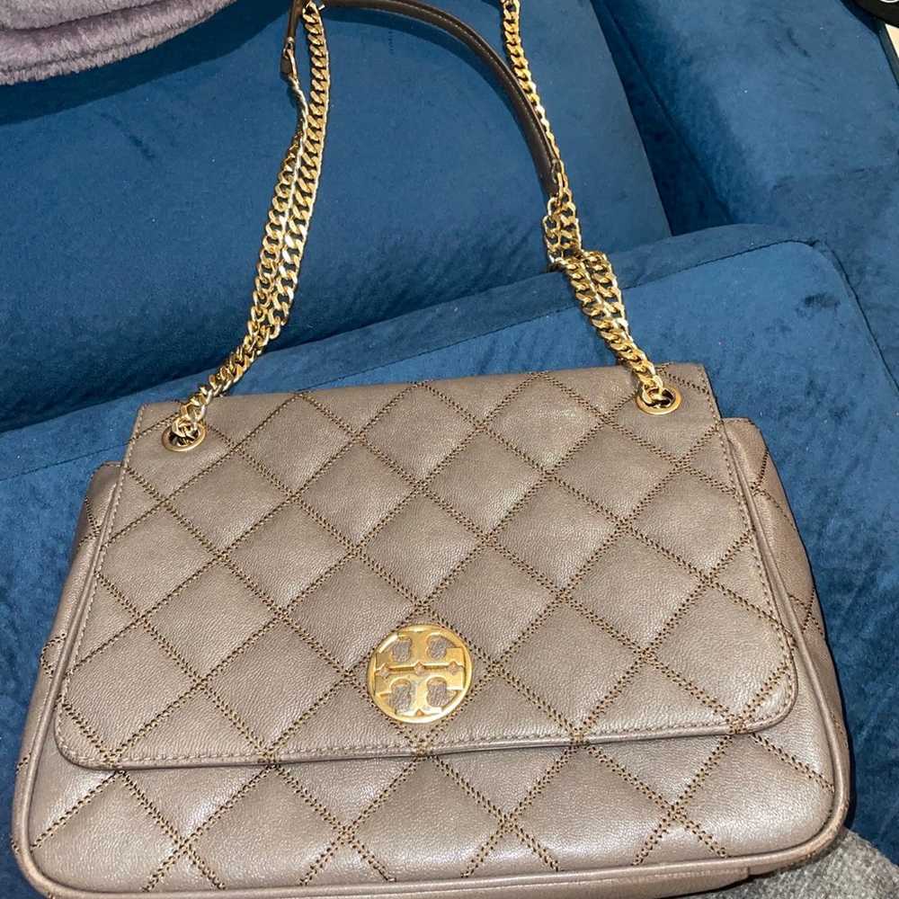 Tory Burch willa shoulder bag matte gray leather … - image 1