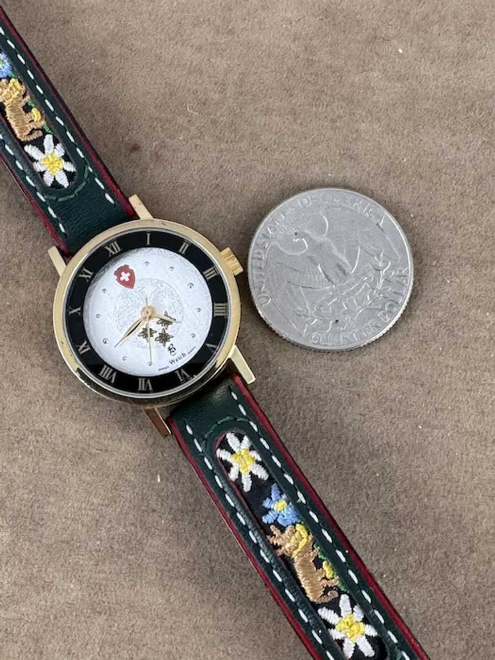 Vintage Swiss watch with adjustable embroider Lea… - image 10