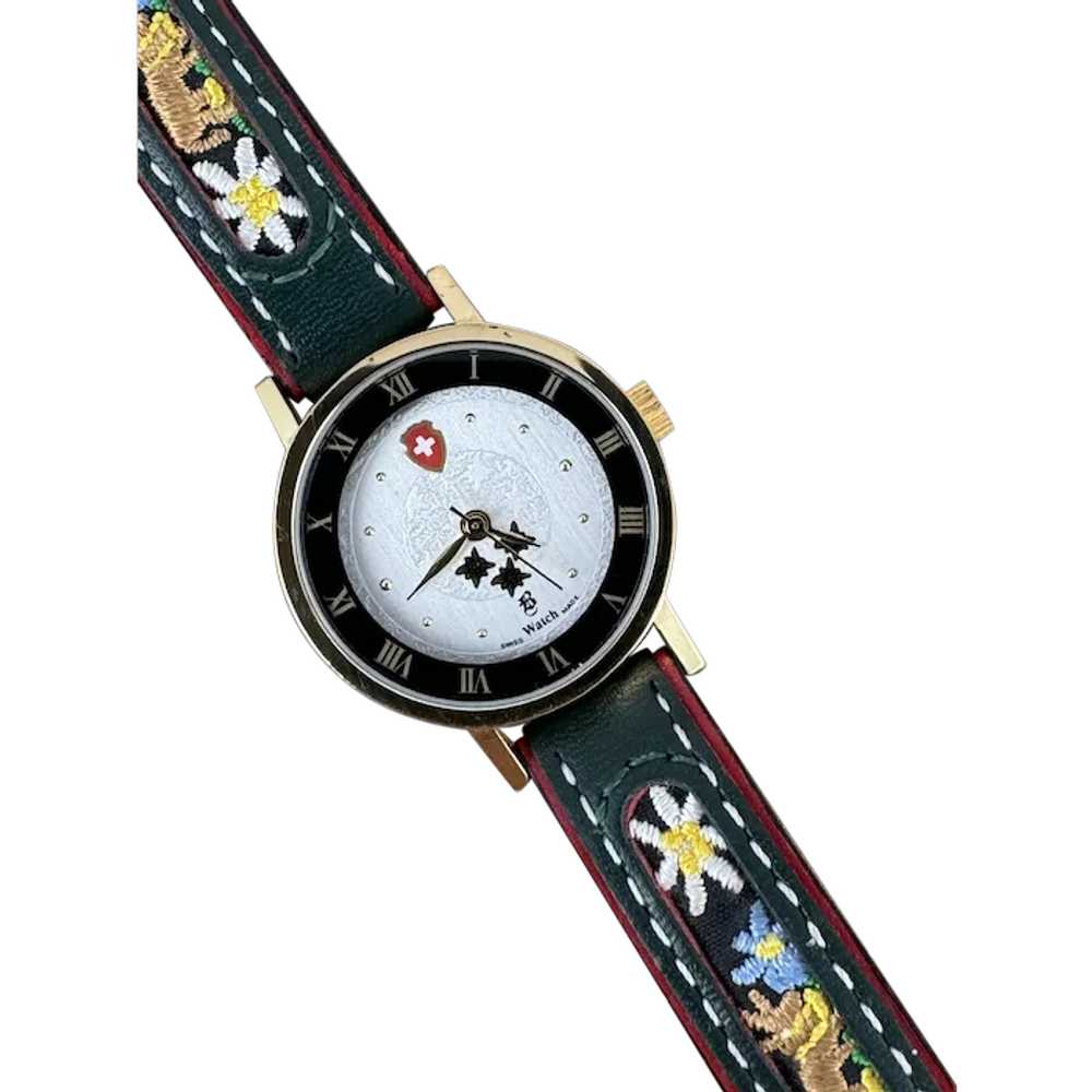 Vintage Swiss watch with adjustable embroider Lea… - image 1