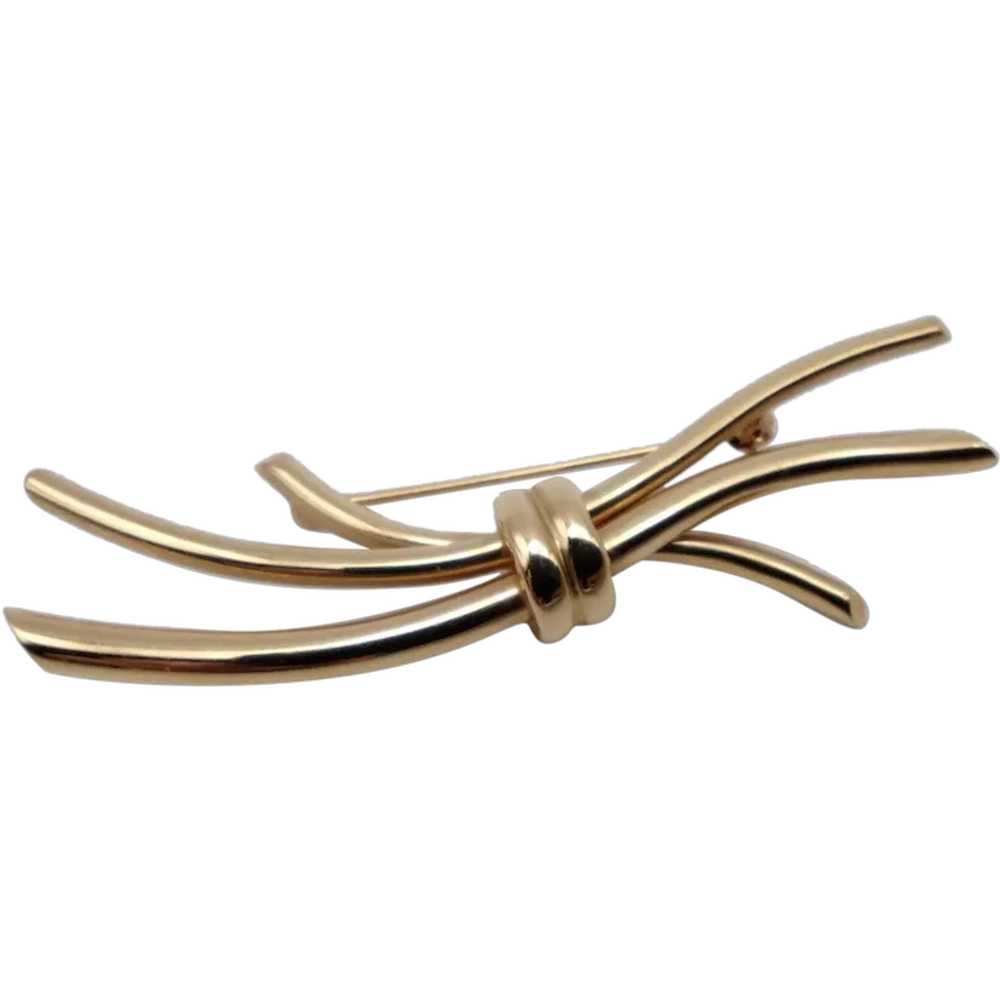 Sticks twigs bow knot mcm bar 14k solid yellow go… - image 1