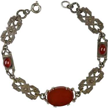 Elegant Art Deco Silver Carnelian Bracelet