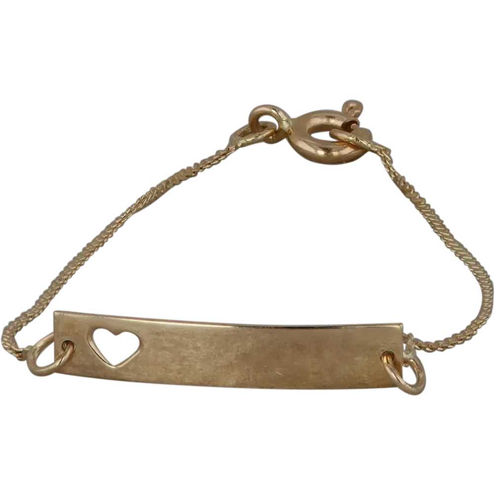 14k Yellow Gold Bar and Heart Cut Out Baby Bracel… - image 1