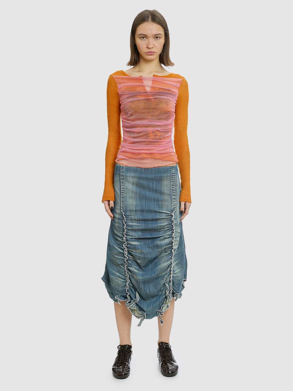 Gathered Denim Midi Skirt - image 4