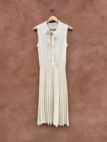Sheer Cream Sleeveless Pleated 1960's Era Dress - 