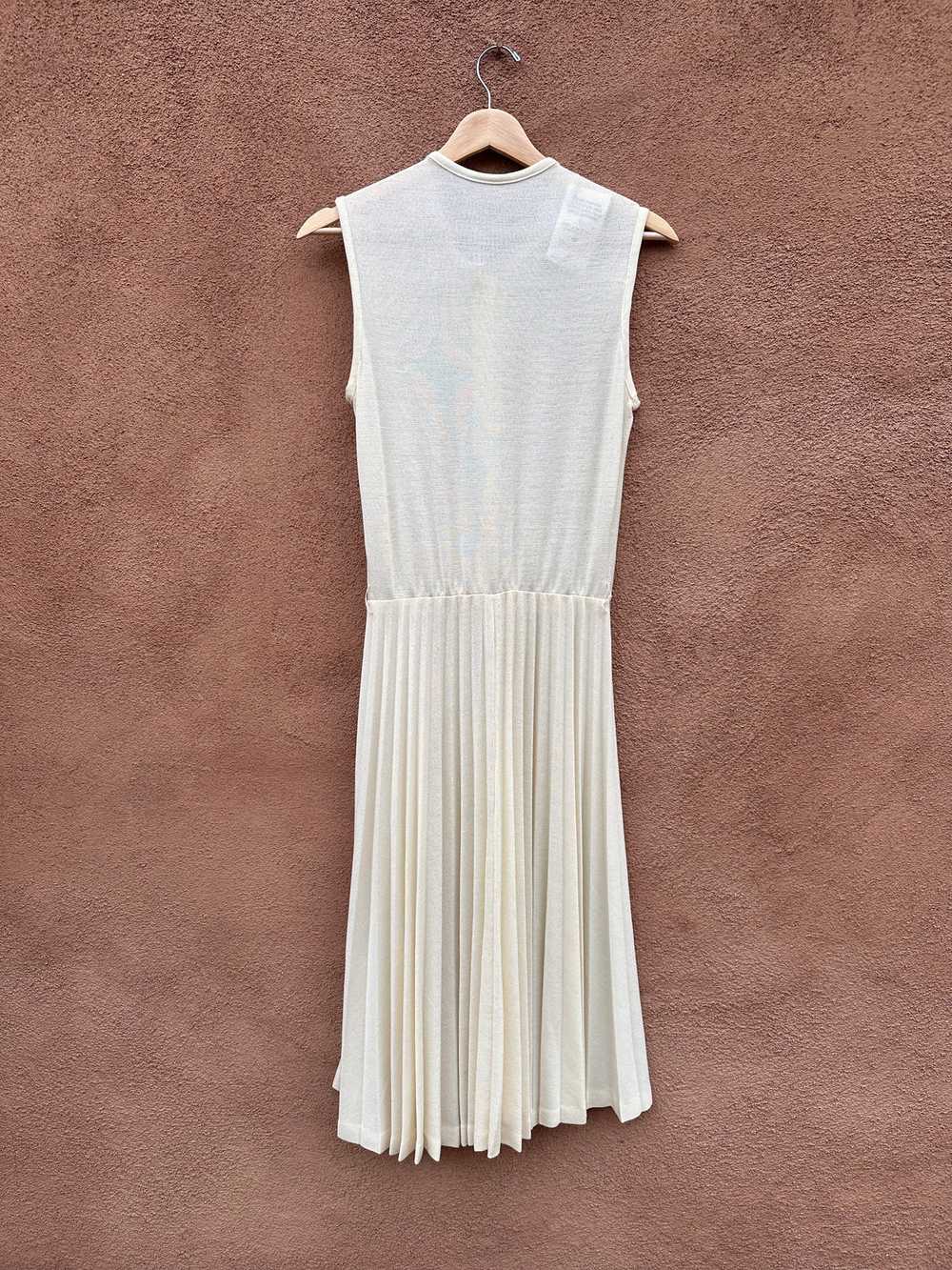 Sheer Cream Sleeveless Pleated 1960's Era Dress -… - image 3