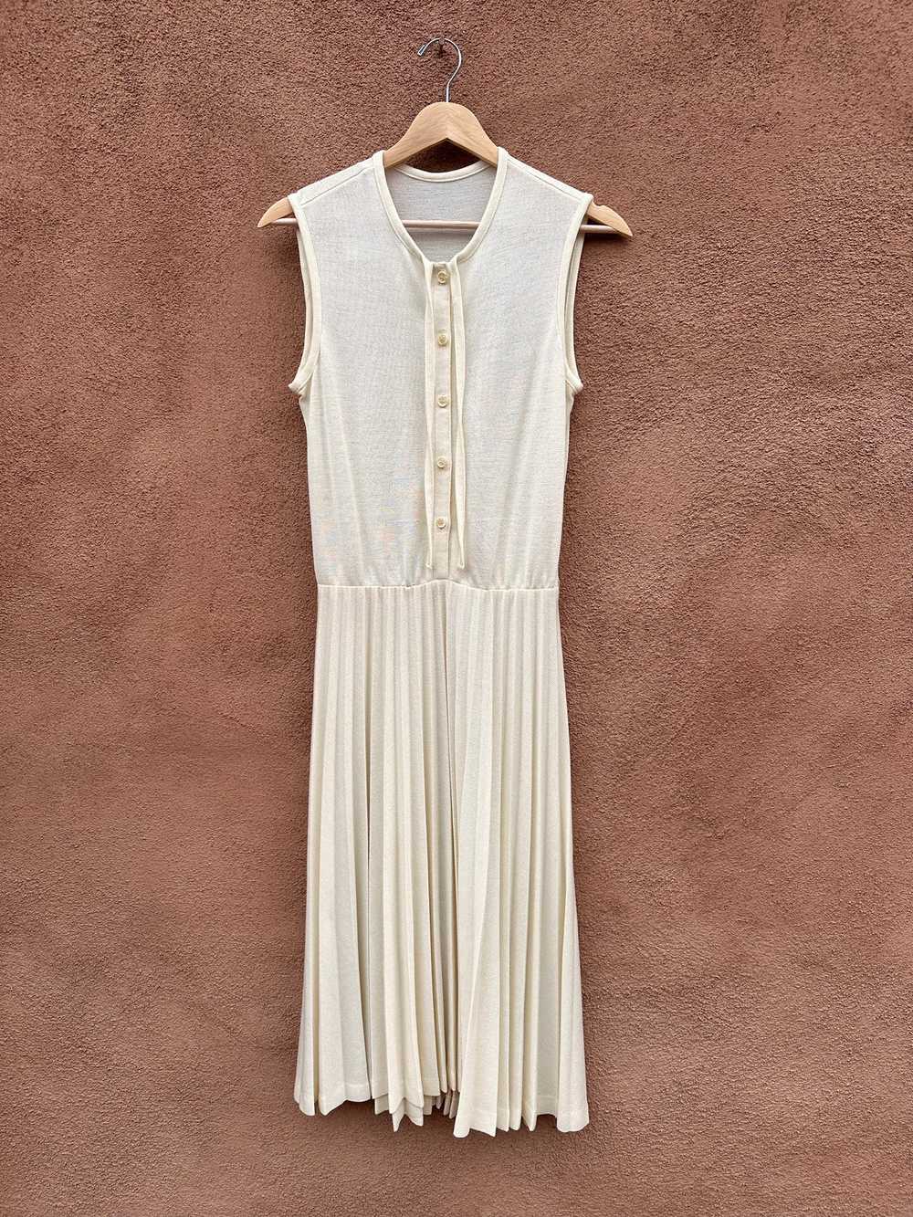 Sheer Cream Sleeveless Pleated 1960's Era Dress -… - image 4