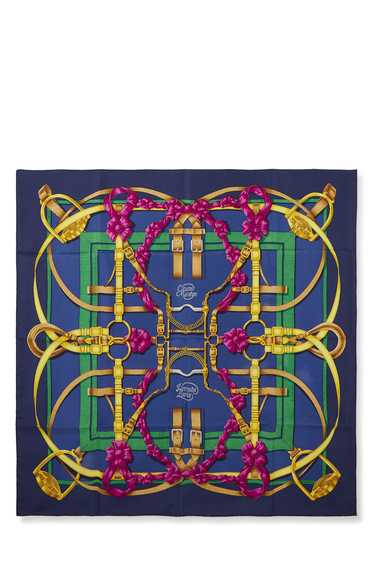 Navy & Multicolor 'Grand Manege' Silk Scarf 90