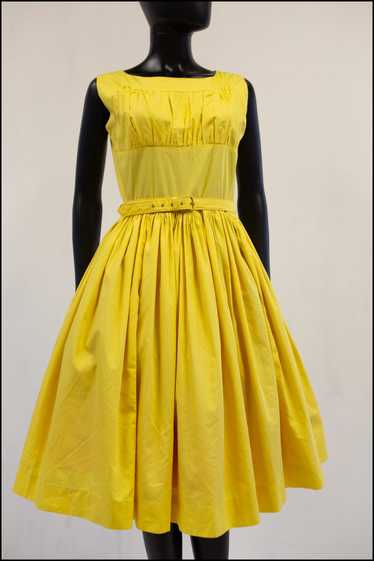 Vintage 1950s Lemon Yellow Cotton Sun Dress - image 1