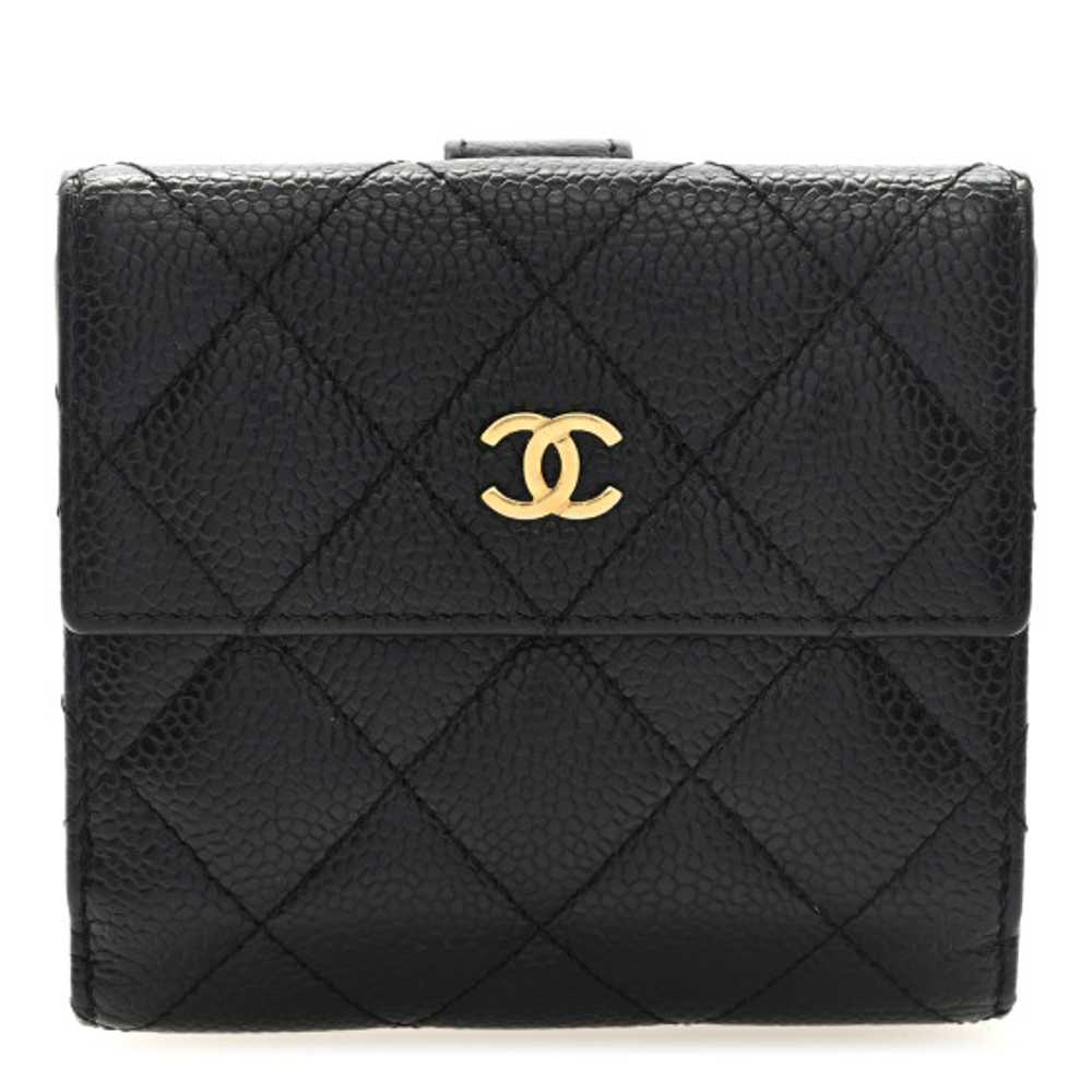 CHANEL Caviar Quilted Compact French Flap Wallet … - image 1