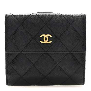 CHANEL Caviar Quilted Compact French Flap Wallet … - image 1