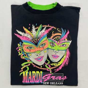 Vintage 90s Mens Large New Orleans Mardi Gras Boobs Type Spell Out T-Shirt  USA