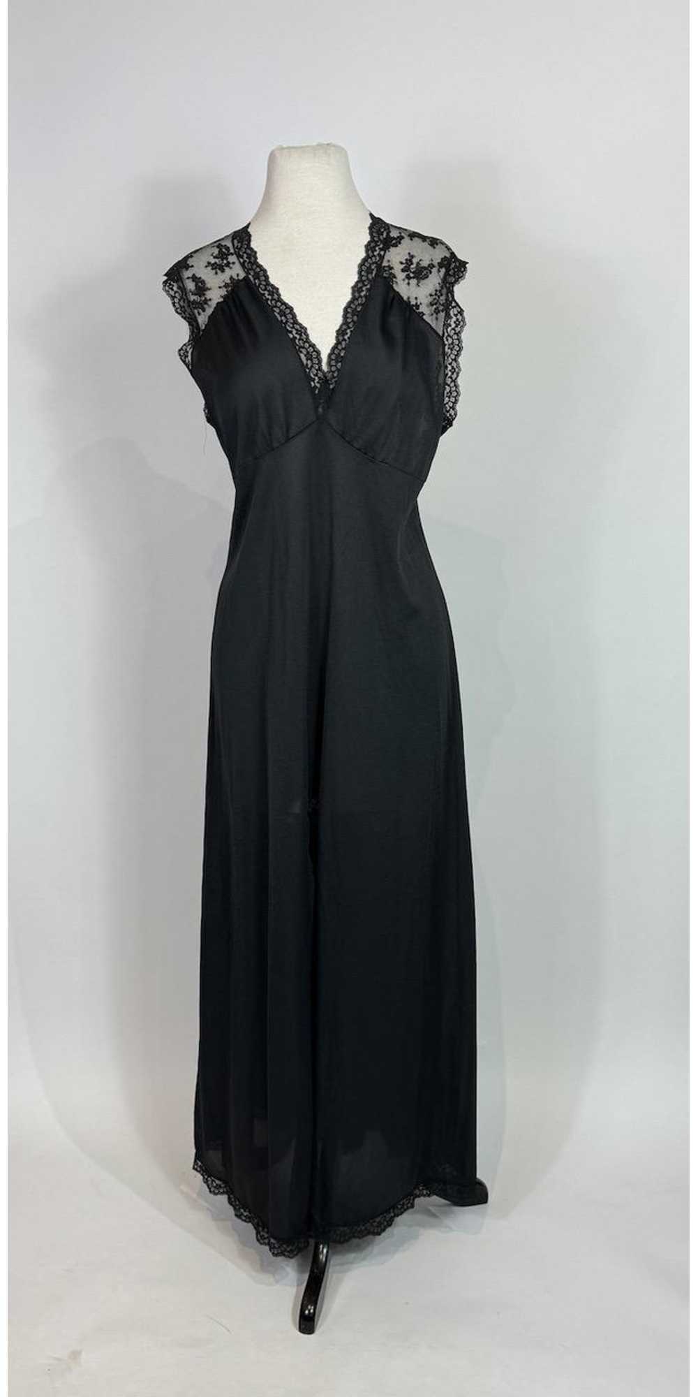 1970s Gossard Artemis Black Sheer Lace Maxi Slip Dress Gem