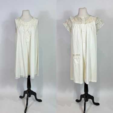 1960s Shadowline White Floral Nylon Peignoir Robe… - image 1