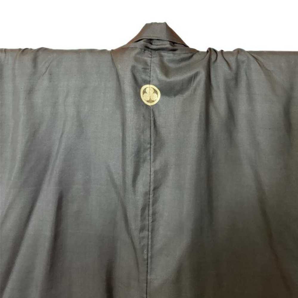 1980s Black Silk Kimono Robe Gold Detailing - image 5