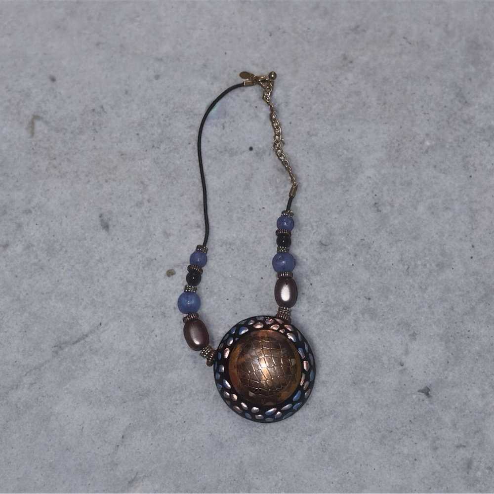 Vintage Chicos 18in Blue and Brown Bead Necklace … - image 6