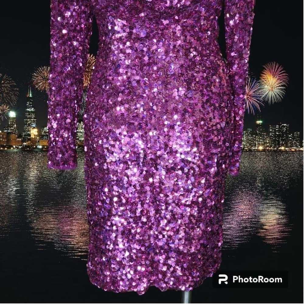 Vintage Purple Sequin Beaded Party Dress Small - image 1