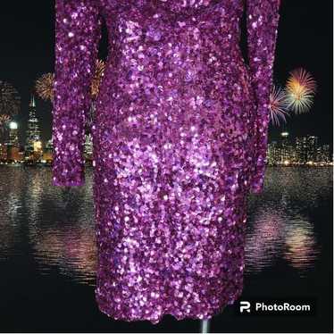 Vintage Purple Sequin Beaded Party Dress Small - image 1