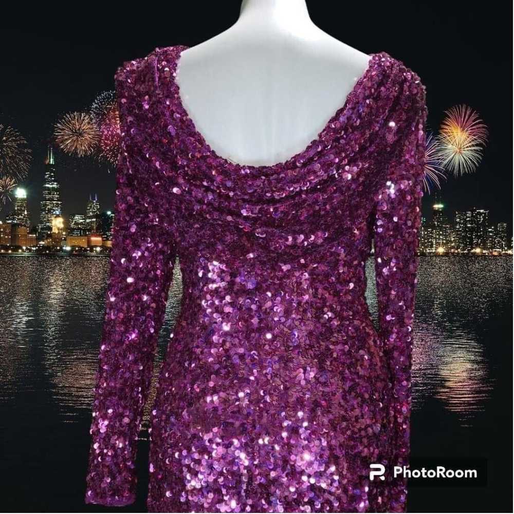 Vintage Purple Sequin Beaded Party Dress Small - image 2