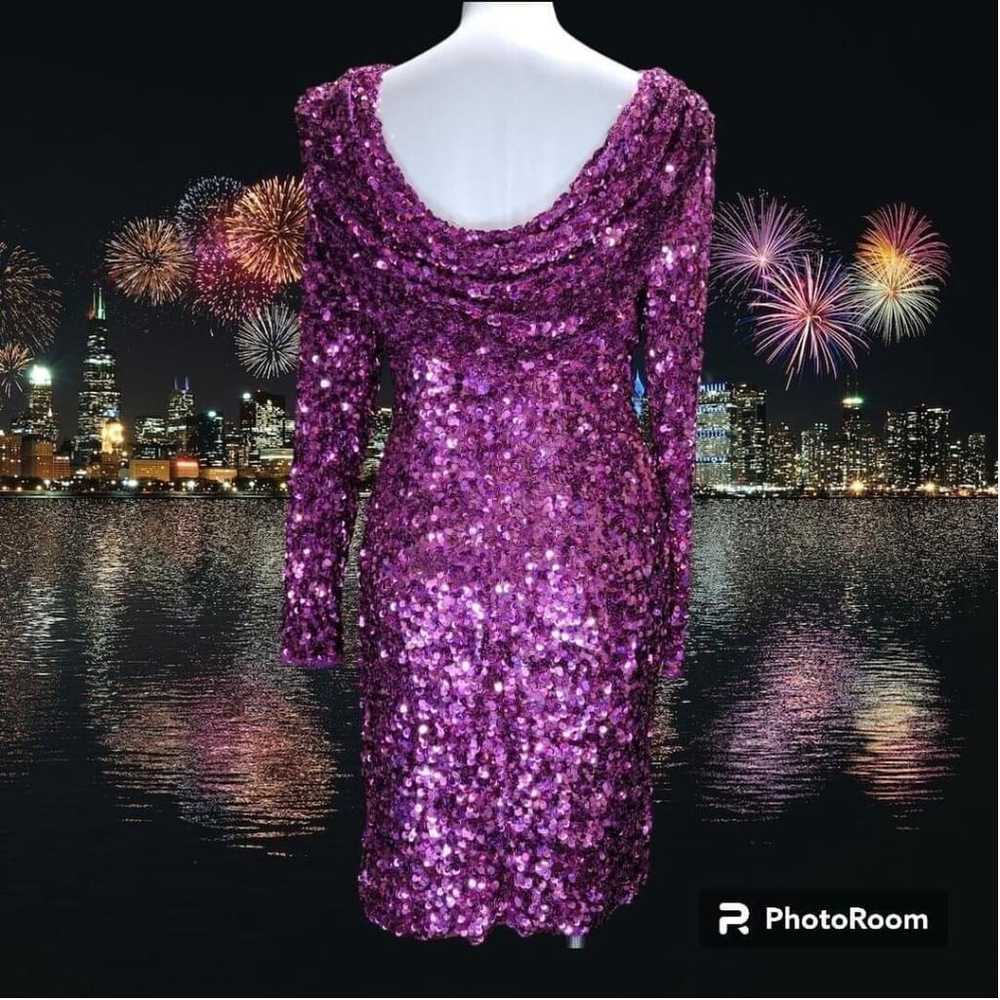 Vintage Purple Sequin Beaded Party Dress Small - image 3