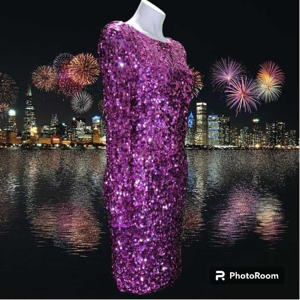 Vintage Purple Sequin Beaded Party Dress Small - image 4