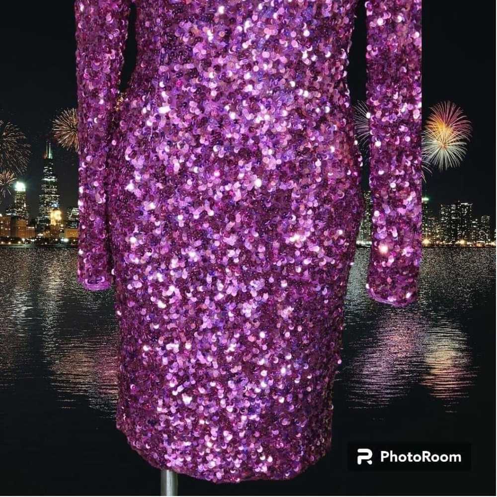 Vintage Purple Sequin Beaded Party Dress Small - image 5