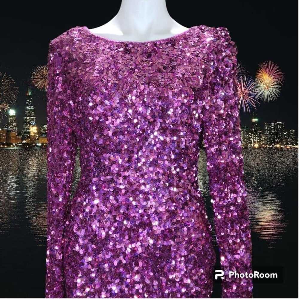 Vintage Purple Sequin Beaded Party Dress Small - image 6