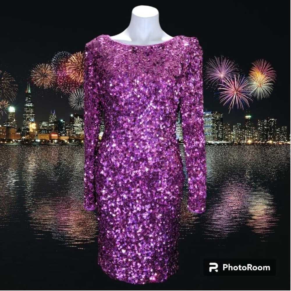 Vintage Purple Sequin Beaded Party Dress Small - image 7
