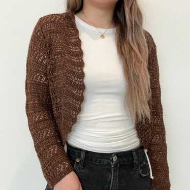 Vintage brown sparkle crochet cropped open front k
