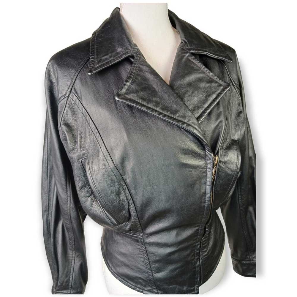 Wilsons VTG SZ XS Leather Black 80's Moto Jacket - image 2