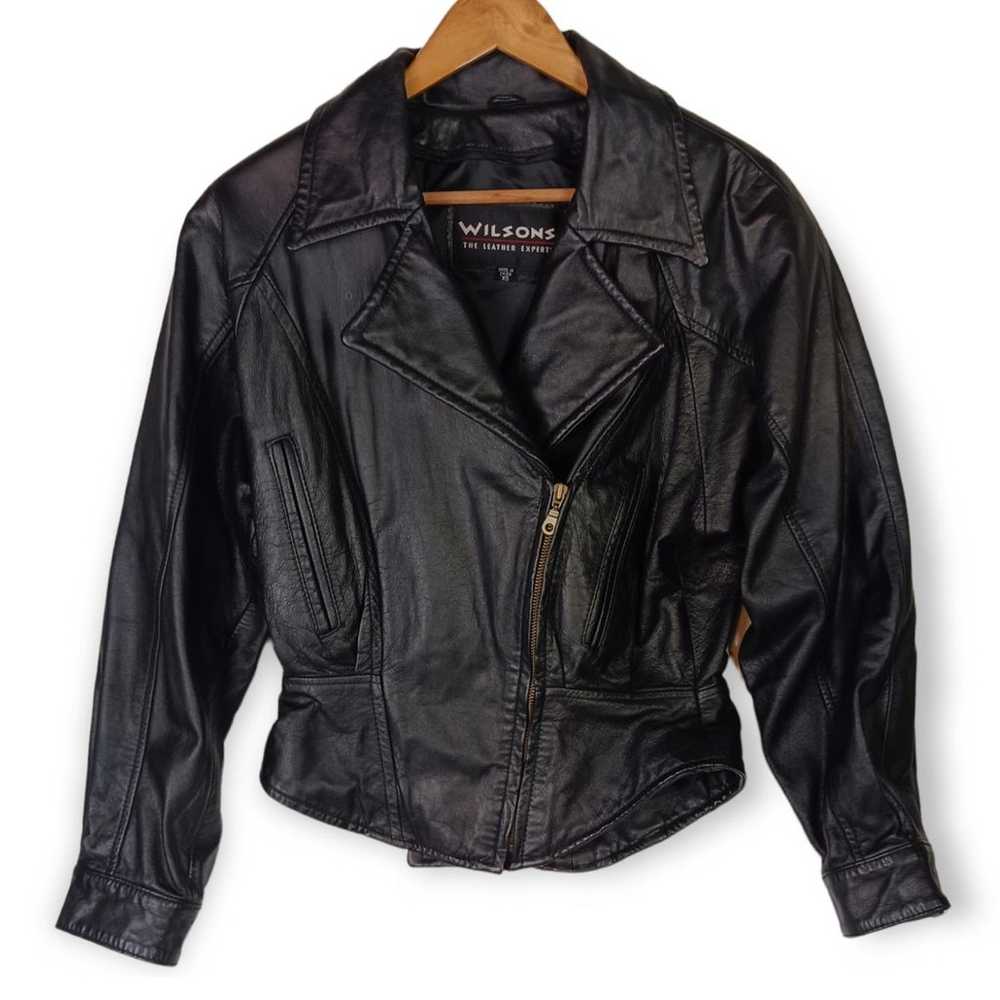 Wilsons VTG SZ XS Leather Black 80's Moto Jacket - image 6